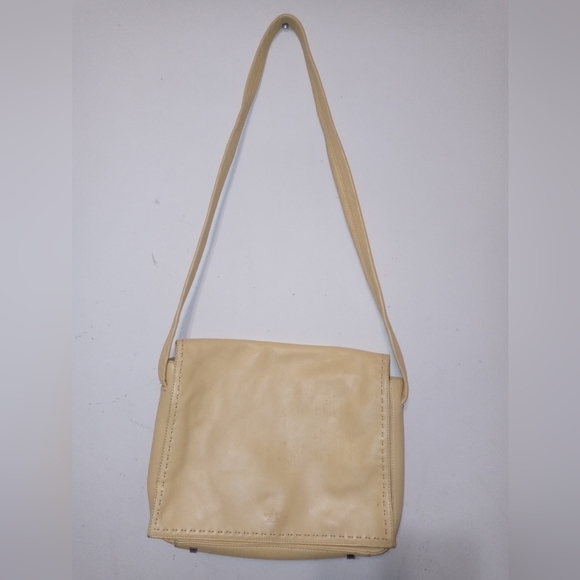 Vintage Anne Klein Retro Pale Yellow Leather Satchel Crossbody/Shoulder bag - Picture 1 of 10